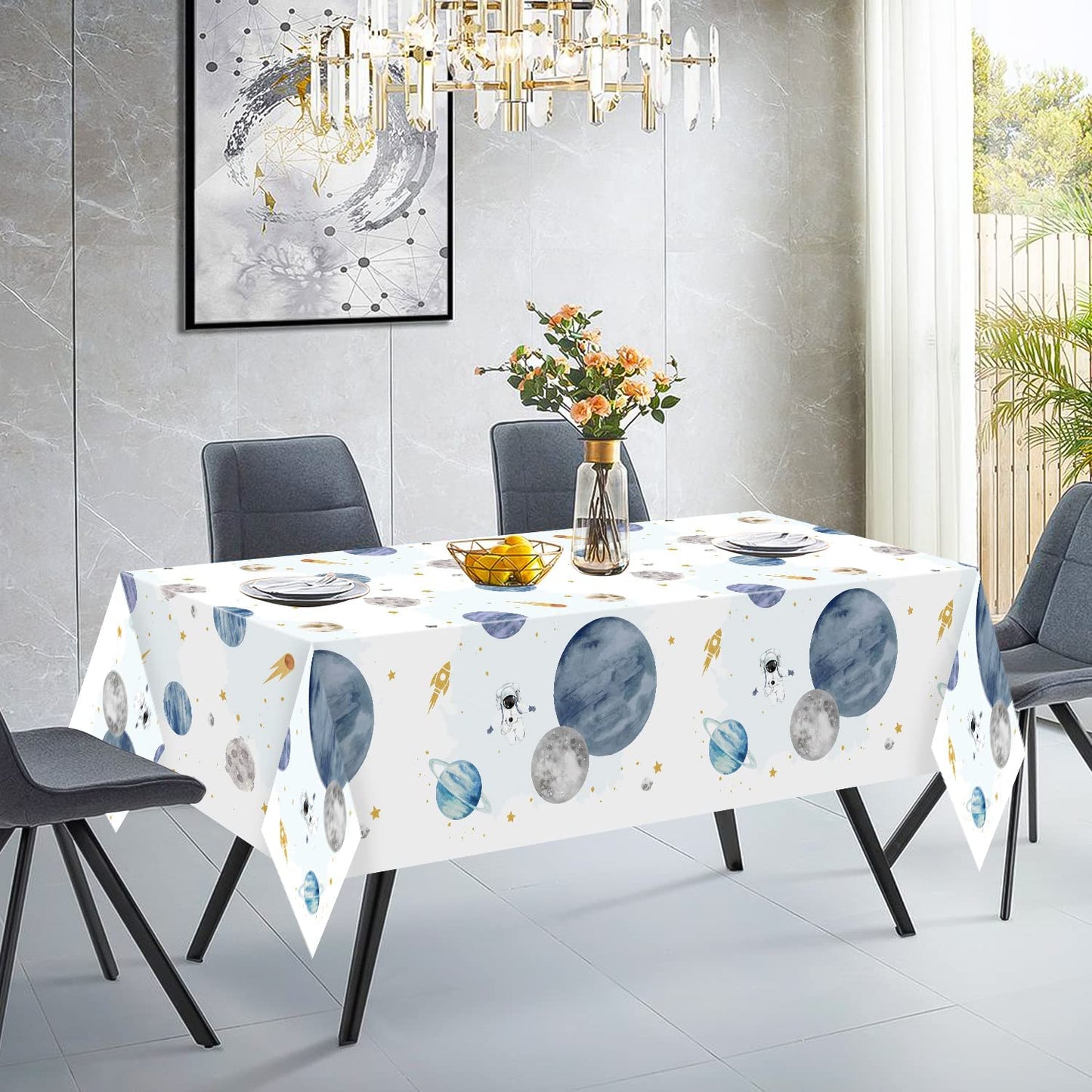 BkeeCten 3Pack First Trip Around The Sun Space Party Tablecloths Outer Space Theme Disposable Rectangle Table Cover Decorations for 1st Birthday Baby Shower Party Tablecover Supply, 86.6x51 Inch