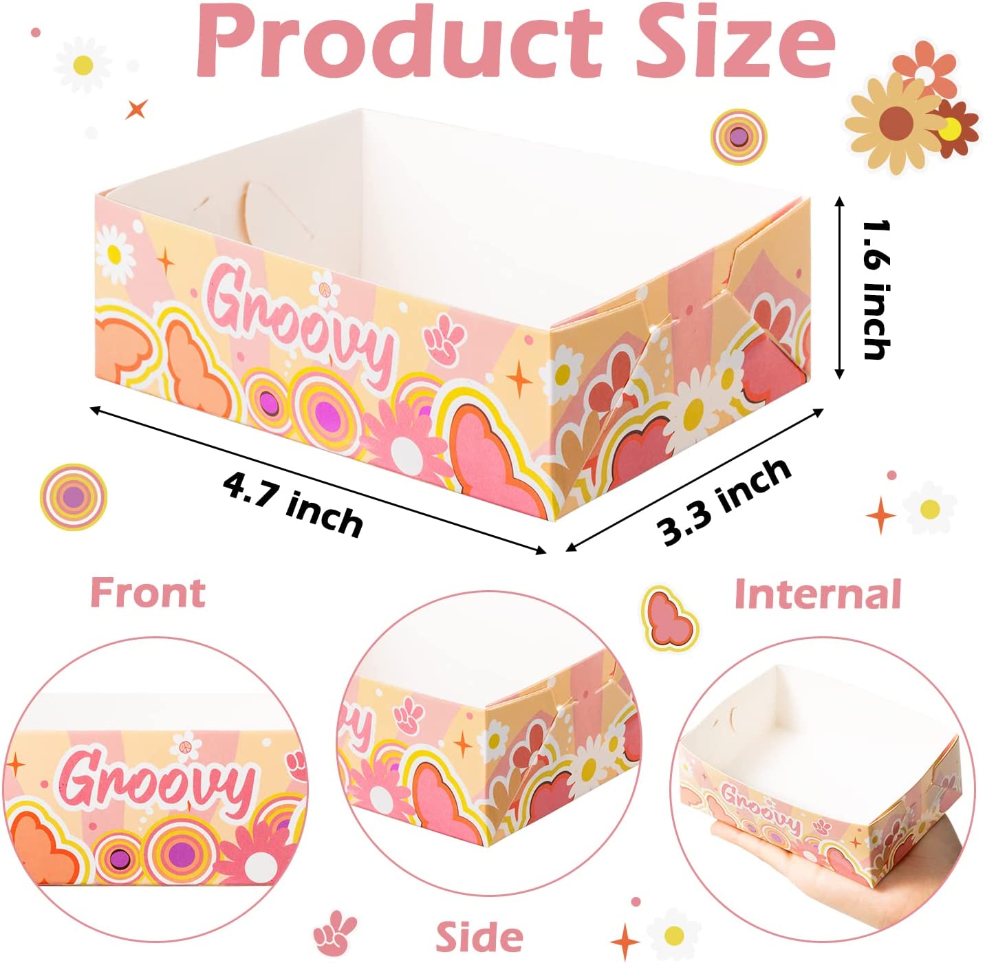 BkeeCten 50PCS Groovy Retro Hippie Party Favors Food Tray Boho Daisy Flower Disposable Paper Food Boat Groovy Rainbow Nacho Hot Dog Food Serving Tray for Girls Birthday Baby Shower Picnic Supply