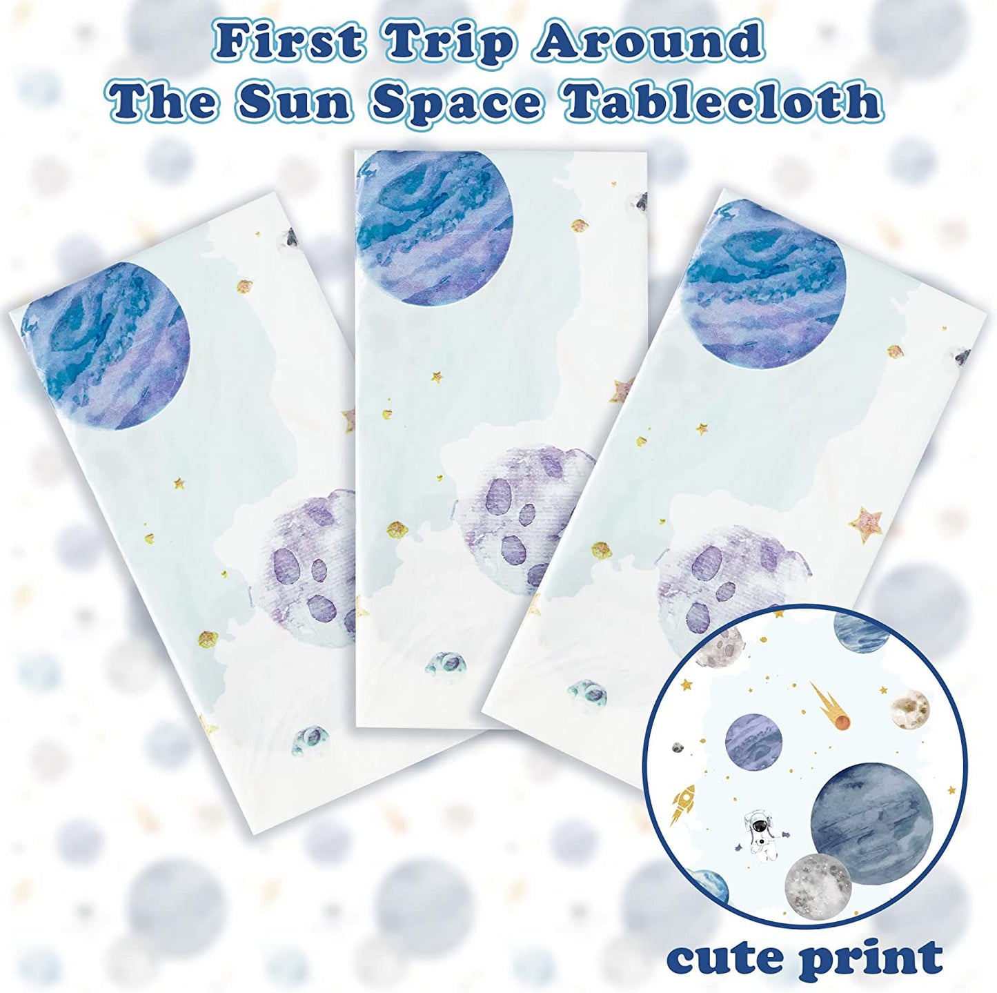 BkeeCten 3Pack First Trip Around The Sun Space Party Tablecloths Outer Space Theme Disposable Rectangle Table Cover Decorations for 1st Birthday Baby Shower Party Tablecover Supply, 86.6x51 Inch