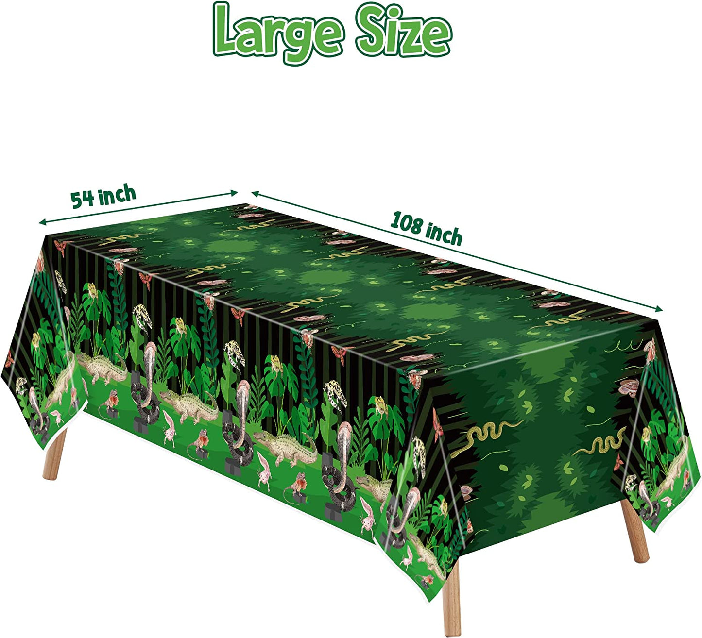 BkeeCten 3Pack Reptile Swamp Party Tablecloth Disposable Wildlife Lizard Snake Rectangle Tablecover Alligator Turtle Jungle Animal Plastic Table Cloth Decoration for Reptile Birthday Supply 54” x 108”