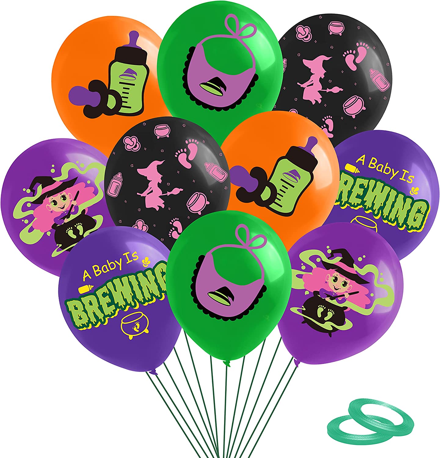 BkeeCten 52PCS Halloween Baby Shower Decorations Balloon Arch, Halloween A Baby Is Brewing Balloon Black Orange Purple Green Balloon for Baby Birthday Pregnancy Announcement Gender Reveal Party Supply