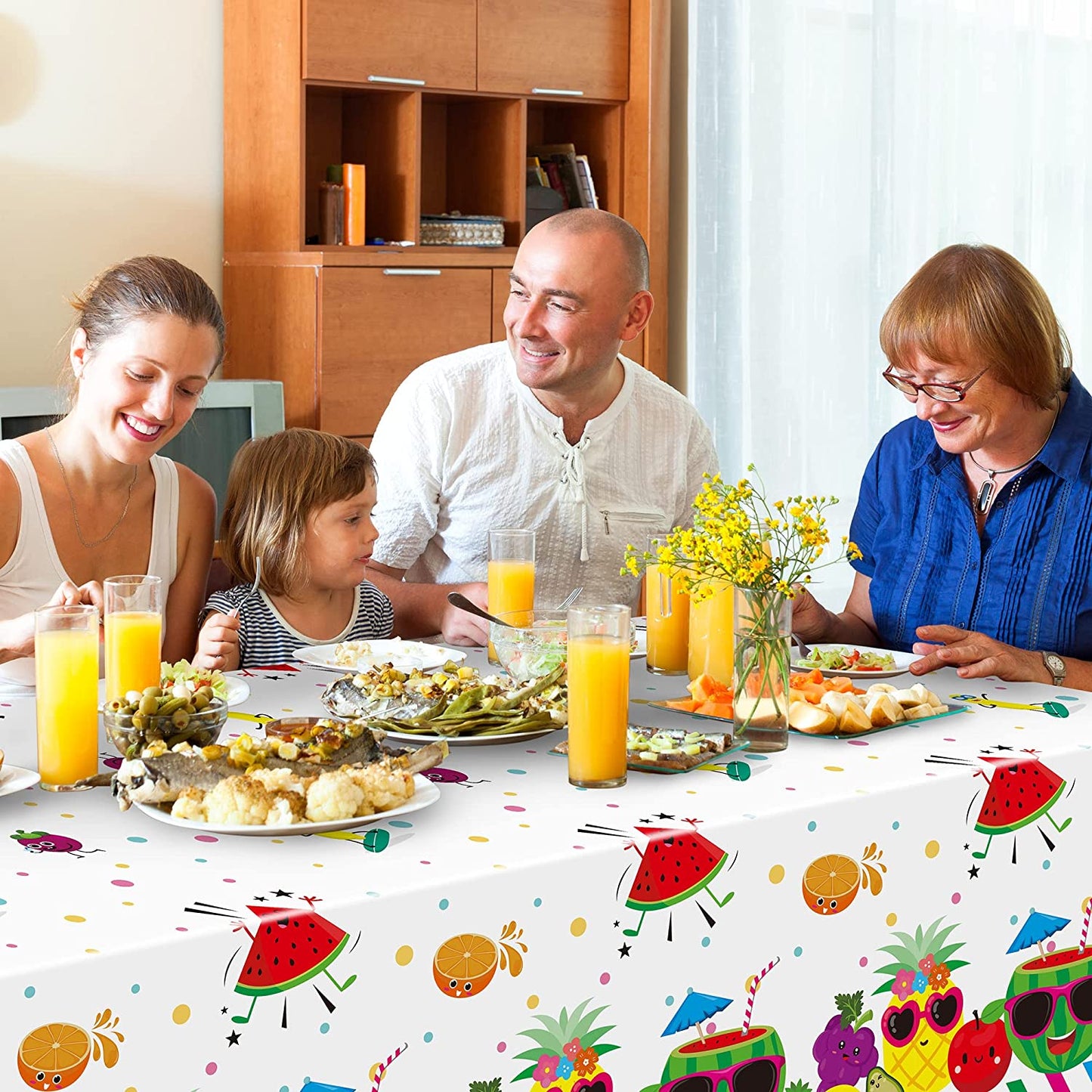 BkeeCten 3 Packs Fruit Theme Table Cover Decorations Watermelon Pineapple Disposable Plastic Tablecloths for Kids Birthday Baby Shower Summer Fruit Hawaii Party Decorations Supplies, 54x108 inch