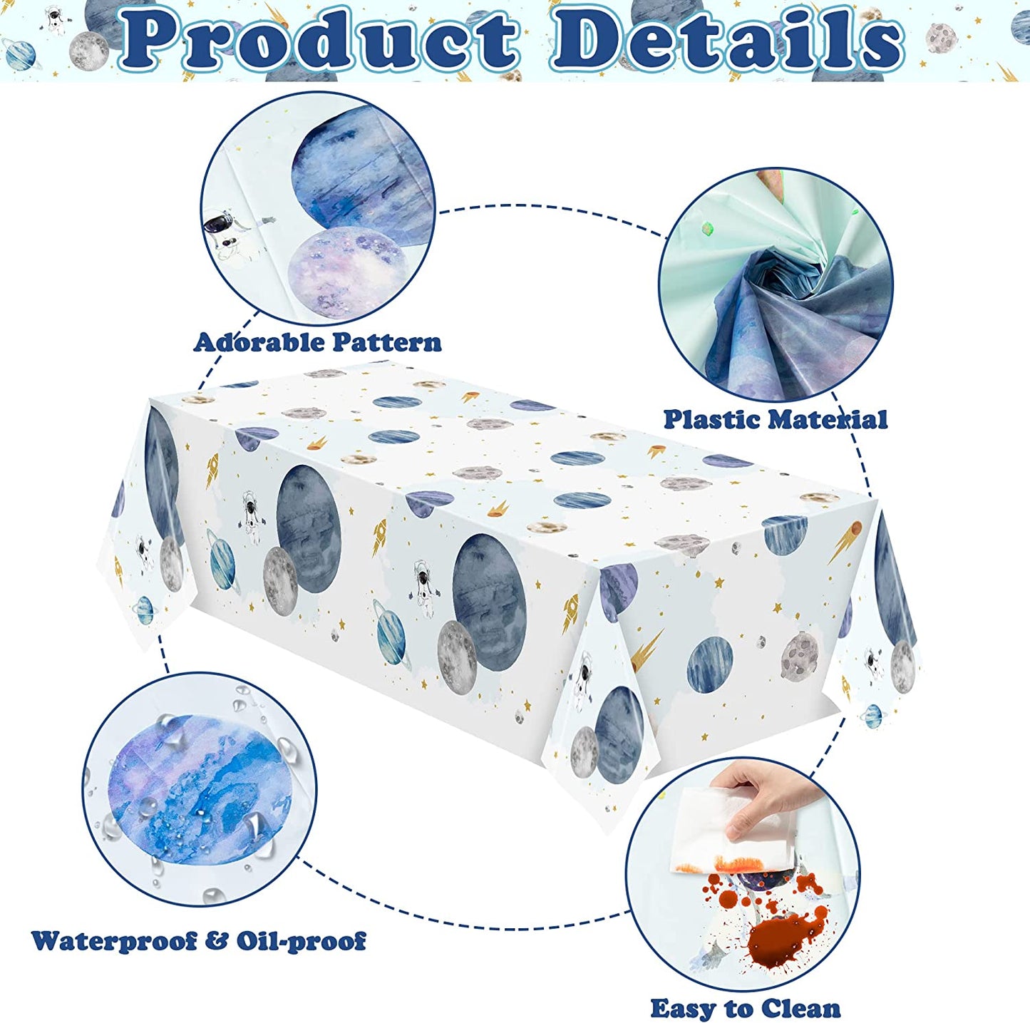 BkeeCten 3Pack First Trip Around The Sun Space Party Tablecloths Outer Space Theme Disposable Rectangle Table Cover Decorations for 1st Birthday Baby Shower Party Tablecover Supply, 86.6x51 Inch