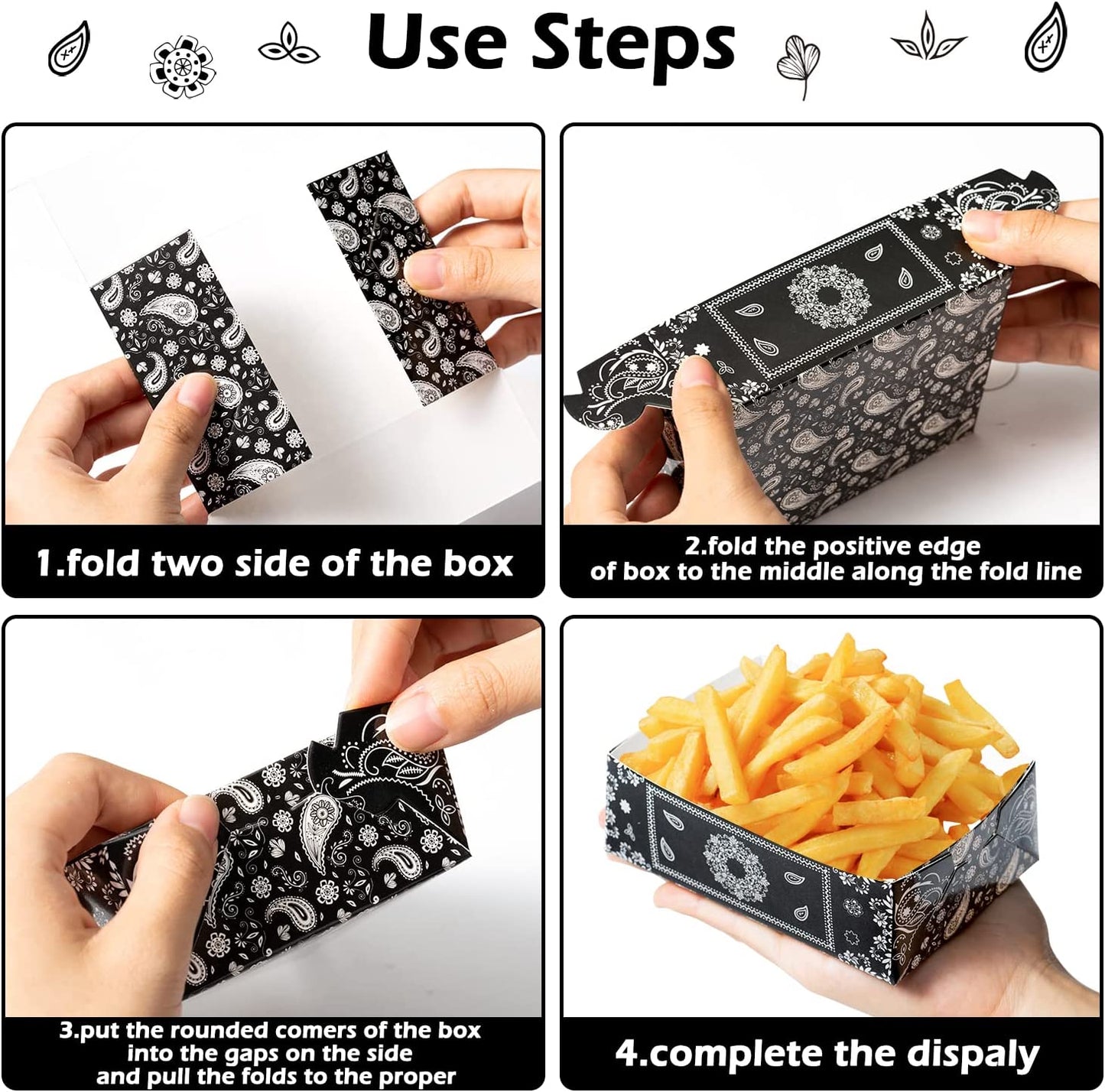 BkeeCten 50PCS Black Bandana Party Favors Paper Food Trays Cholo Gangsta Theme Paperboard Food Tray Disposable Paper Food Serving Tray Nacho Hot Dog Trays for Western Party Birthday Picnic Supplies