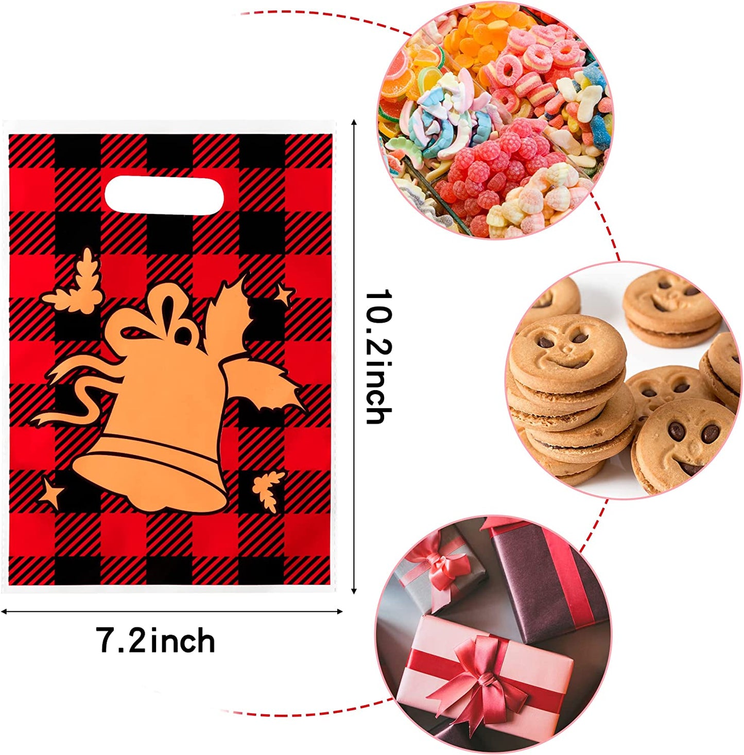 BkeeCten 72PCS Buffalo Plaid Chriatmas Party Favor Bags with Handle Red and Black Plaid Chriatmas Treat Goodie Bag Gift Wrapping Candy Goodies Bag for Xmas New Year Holiday Party Goody Bags Supplies