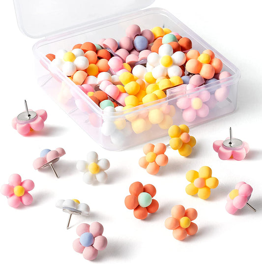 BkeeCten 30PCS Boho Daisy Flowers Push Pins Decorations Colorful Floret Thumbtacks Decorative Flower Pushpins Pink Flower Thumb Tacks for Cork Board Bulletin Board Photo Wall Thumbtack Supplies