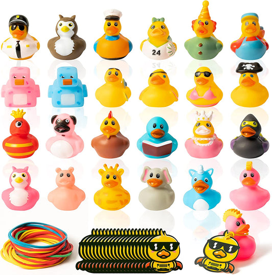 BkeeCten 24Set You've Been Ducked Card with Rubber Ducks and Strings Duck Duck Tags for Hiding Rubber Ducky Design Ducking Game Card with Hole Rubber Band for Car Street Toy Party Game Decor Favors