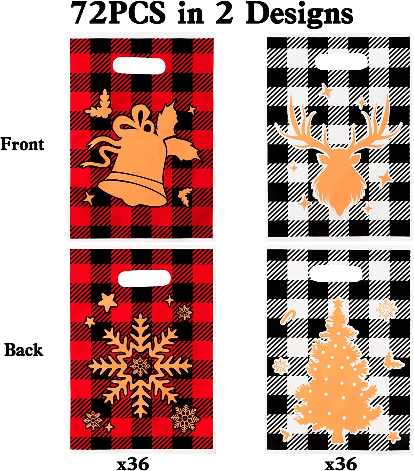 BkeeCten 72PCS Buffalo Plaid Chriatmas Party Favor Bags with Handle Red and Black Plaid Chriatmas Treat Goodie Bag Gift Wrapping Candy Goodies Bag for Xmas New Year Holiday Party Goody Bags Supplies