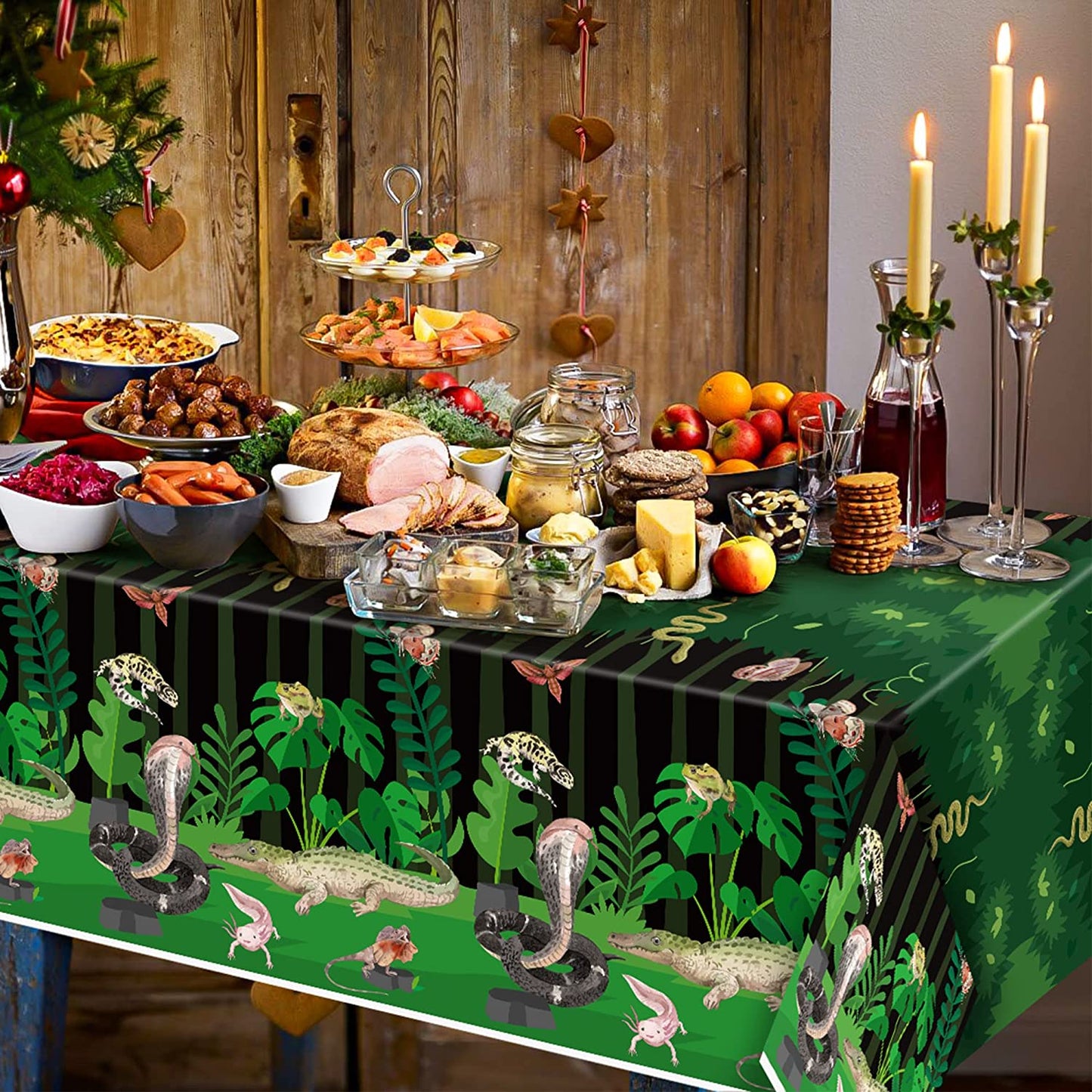 BkeeCten 3Pack Reptile Swamp Party Tablecloth Disposable Wildlife Lizard Snake Rectangle Tablecover Alligator Turtle Jungle Animal Plastic Table Cloth Decoration for Reptile Birthday Supply 54” x 108”