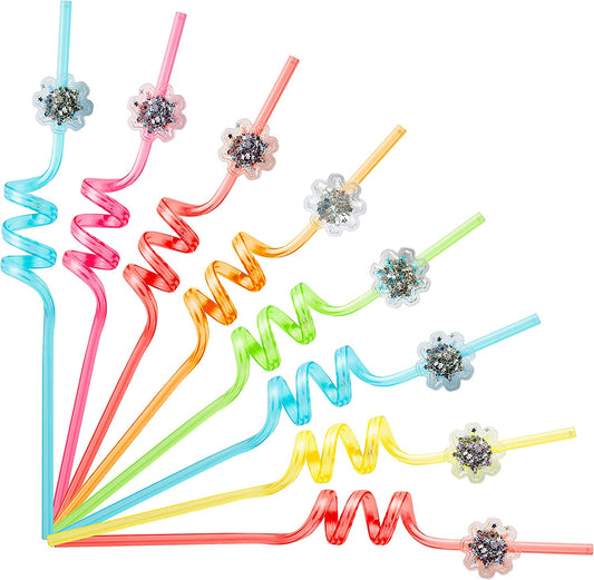BkeeCten 24PCS Christmas Party Favors Xams Drinking Straws Snowflakes Plastic Reusable Straw with 2 PCS Cleaning Brushes Xmas Gifts for Kids Winter Holiday Birthday Classroom Party Decoration Supplies