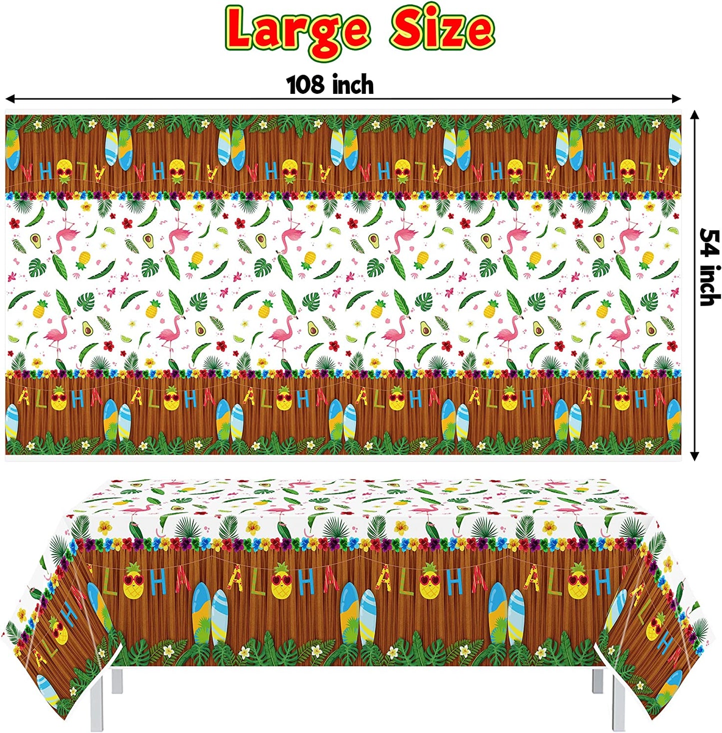 BkeeCten 3PCS Hawaiian Luau Tablecloth for Party Decoration, 54×108 Inch Hawaii Disposable Plastic Table Covers Palm Leaves Pineapple Tablecloth for Summer Beach Birthday Tropical Aloha Party Supply