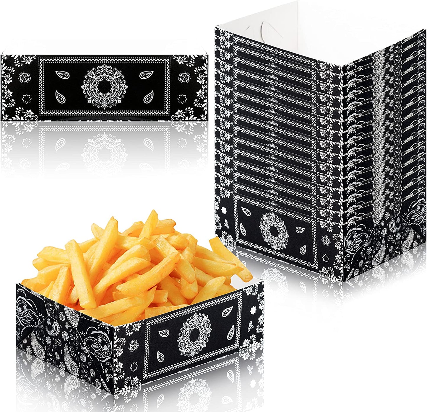 BkeeCten 50PCS Black Bandana Party Favors Paper Food Trays Cholo Gangsta Theme Paperboard Food Tray Disposable Paper Food Serving Tray Nacho Hot Dog Trays for Western Party Birthday Picnic Supplies