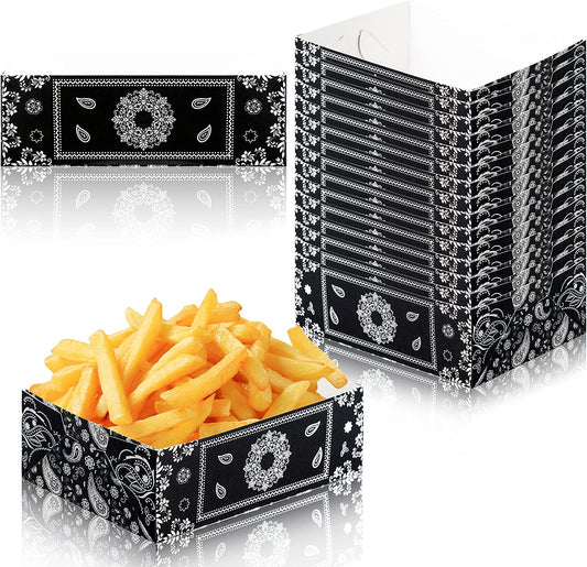 BkeeCten 50PCS Black Bandana Party Favors Paper Food Trays Cholo Gangsta Theme Paperboard Food Tray Disposable Paper Food Serving Tray Nacho Hot Dog Trays for Western Party Birthday Picnic Supplies