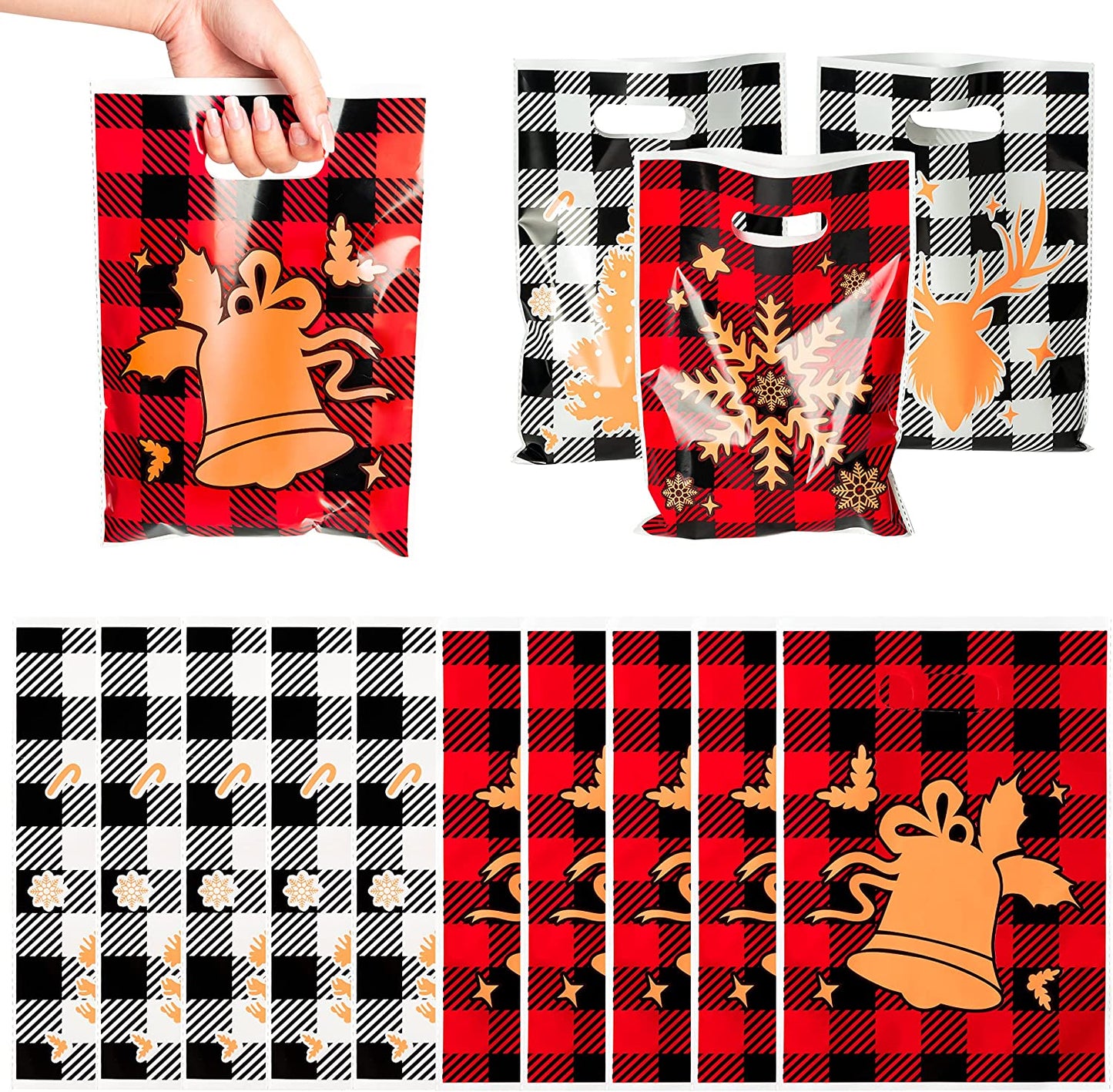 BkeeCten 72PCS Buffalo Plaid Chriatmas Party Favor Bags with Handle Red and Black Plaid Chriatmas Treat Goodie Bag Gift Wrapping Candy Goodies Bag for Xmas New Year Holiday Party Goody Bags Supplies