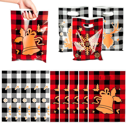 BkeeCten 72PCS Buffalo Plaid Chriatmas Party Favor Bags with Handle Red and Black Plaid Chriatmas Treat Goodie Bag Gift Wrapping Candy Goodies Bag for Xmas New Year Holiday Party Goody Bags Supplies