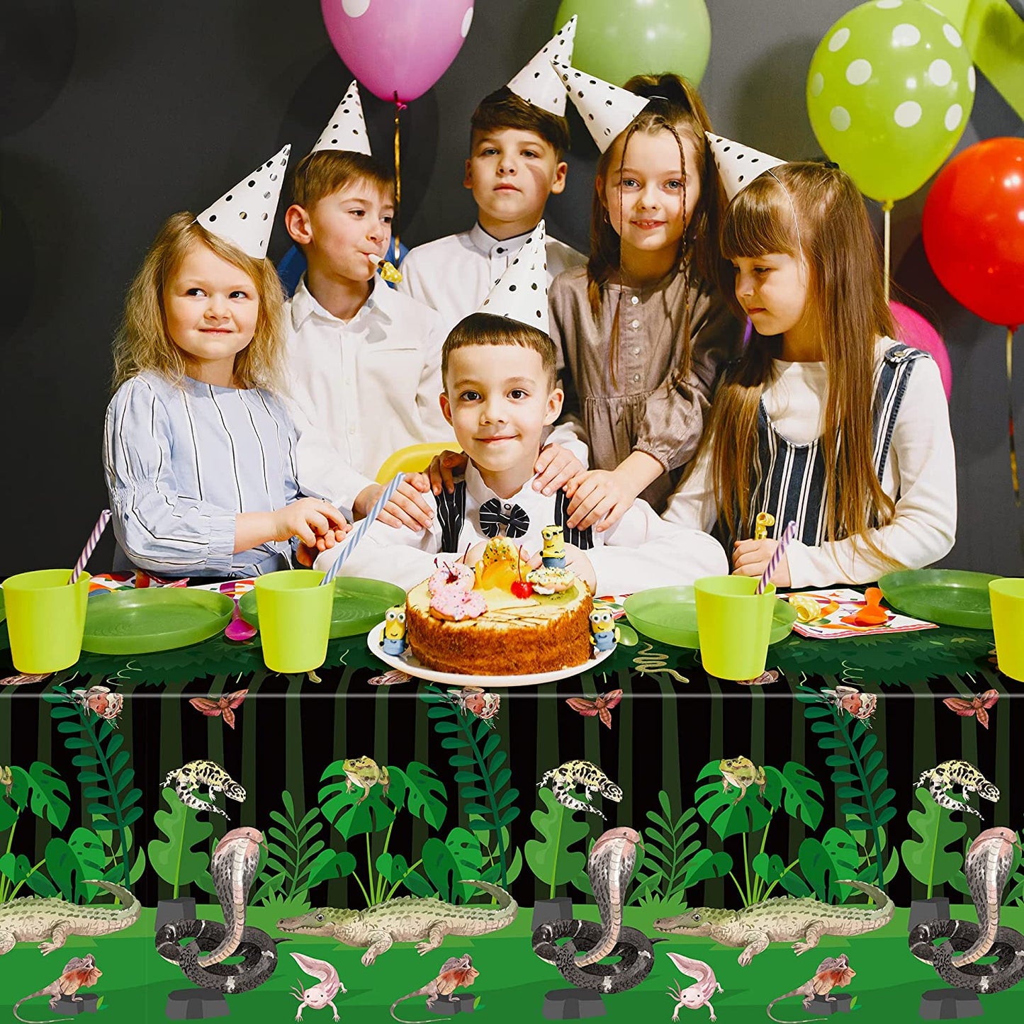 BkeeCten 3Pack Reptile Swamp Party Tablecloth Disposable Wildlife Lizard Snake Rectangle Tablecover Alligator Turtle Jungle Animal Plastic Table Cloth Decoration for Reptile Birthday Supply 54” x 108”