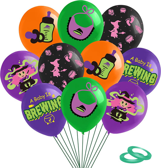 BkeeCten 52PCS Halloween Baby Shower Decorations Balloon Arch, Halloween A Baby Is Brewing Balloon Black Orange Purple Green Balloon for Baby Birthday Pregnancy Announcement Gender Reveal Party Supply