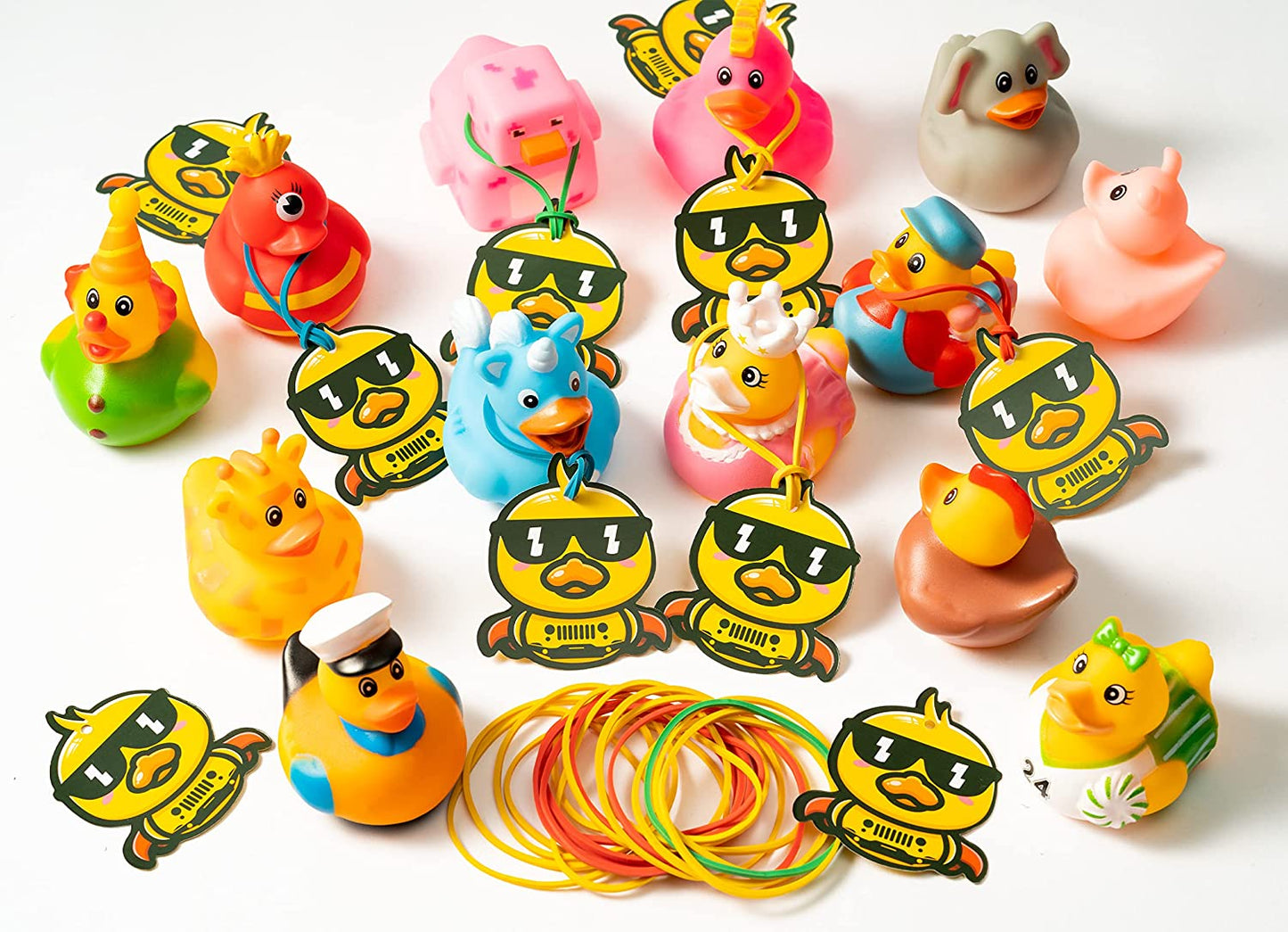 BkeeCten 24Set You've Been Ducked Card with Rubber Ducks and Strings Duck Duck Tags for Hiding Rubber Ducky Design Ducking Game Card with Hole Rubber Band for Car Street Toy Party Game Decor Favors