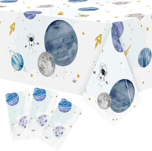 BkeeCten 3Pack First Trip Around The Sun Space Party Tablecloths Outer Space Theme Disposable Rectangle Table Cover Decorations for 1st Birthday Baby Shower Party Tablecover Supply, 86.6x51 Inch