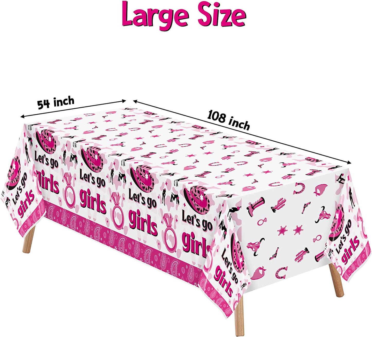 BkeeCten 3 Pack Western Cowgirl Theme Party Tablecover Disposable Let's Go Girls Plastic Tablecloth Pink Horse Tablecloth for Cowgirl Cowboy West Birthday Party Baby Shower Decorations 54x108 Inch