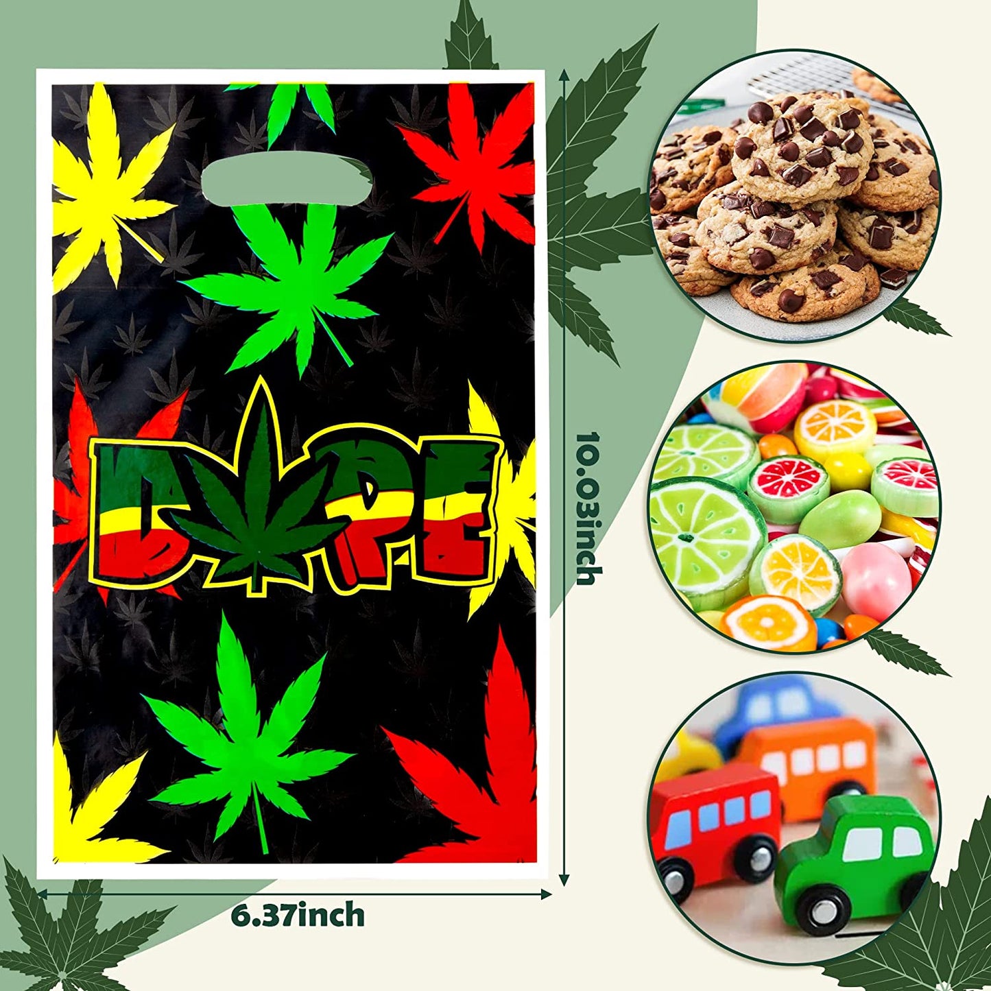 BkeeCten 50PCS Weed Leaves Party Bags with Handle Pot Leaf Theme Plastic Goodie Gift Bag Green Weed Theme Candy Goody Bag Snack Wrapping Bag for 420 Have A Dope Birthday Party Supplies