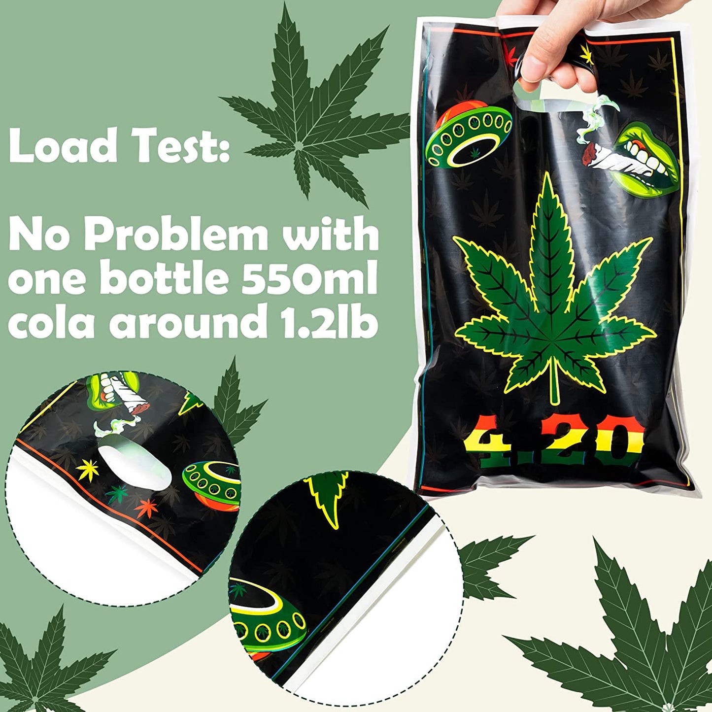 BkeeCten 50PCS Weed Leaves Party Bags with Handle Pot Leaf Theme Plastic Goodie Gift Bag Green Weed Theme Candy Goody Bag Snack Wrapping Bag for 420 Have A Dope Birthday Party Supplies