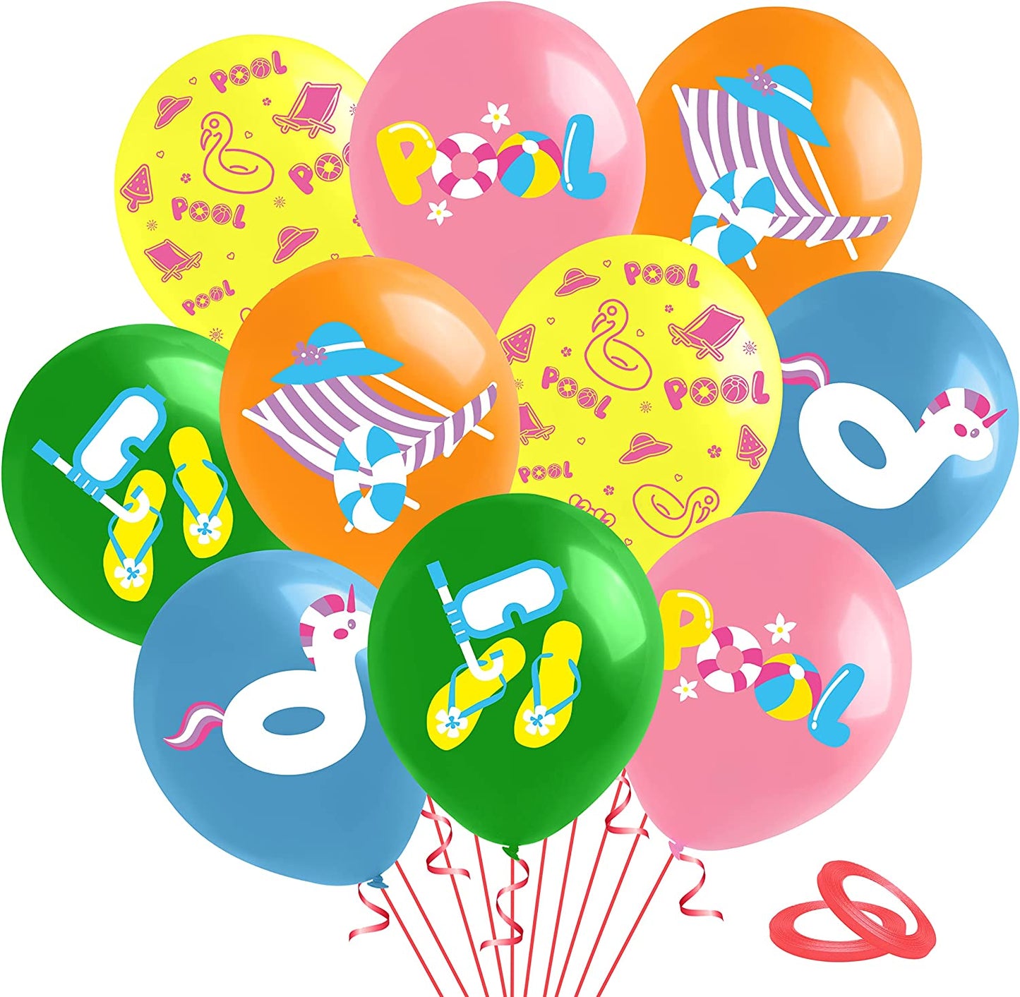 BkeeCten 52PCS Summer Pool Balloons Kit Sun Beach Balloon Colourful Latex Unicorn Swim Balloon Decorations for Baby Shower Birthday Tropical Luau Hawaii Summer Beach Swimming Pool Party Favor Supplies