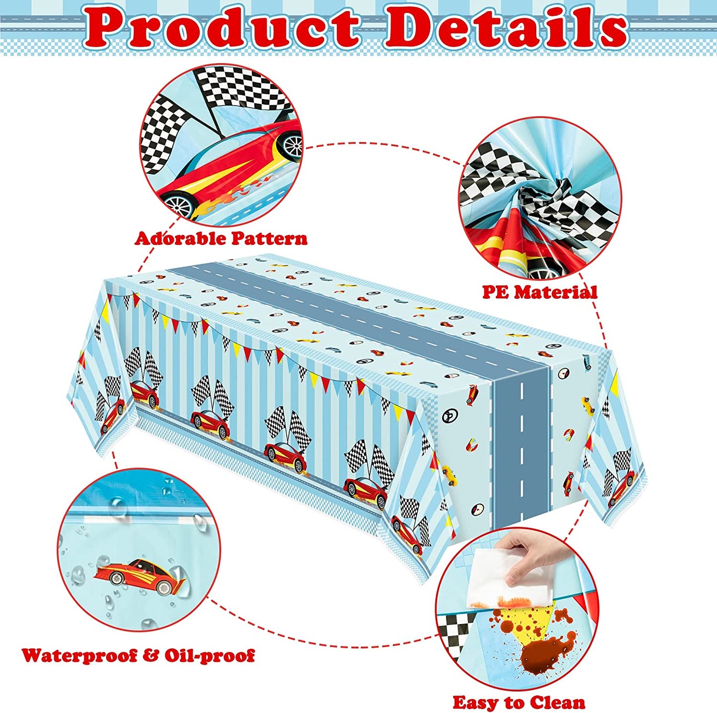 BkeeCten 3PCS Racing Car Party Tablecloth Decoration Checkered Flag Race Car Disposable Plastic Rectangular Table Covers for Kids Boys Birthday Racing Car Party Baby Shower Decor Supplies, 54X108inch