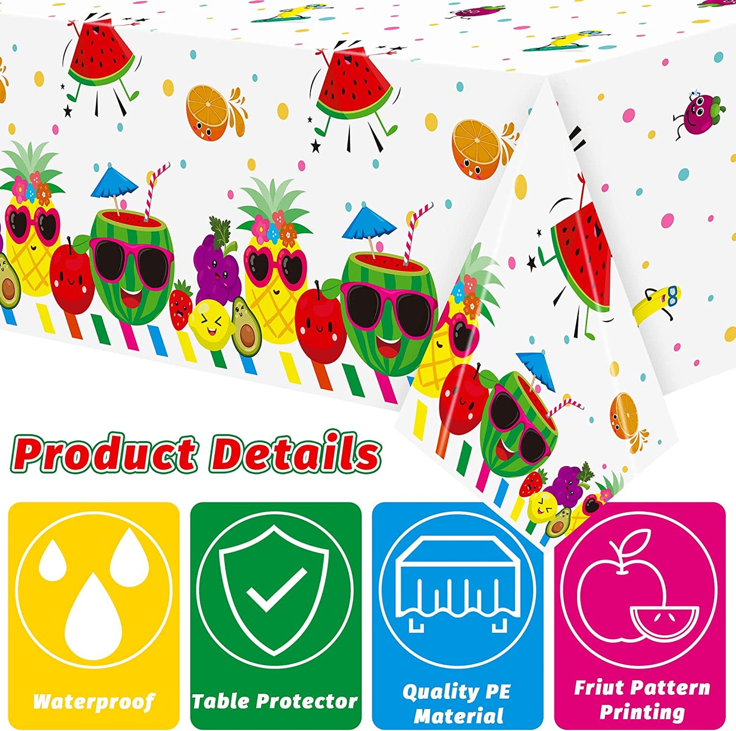 BkeeCten 3 Packs Fruit Theme Table Cover Decorations Watermelon Pineapple Disposable Plastic Tablecloths for Kids Birthday Baby Shower Summer Fruit Hawaii Party Decorations Supplies, 54x108 inch