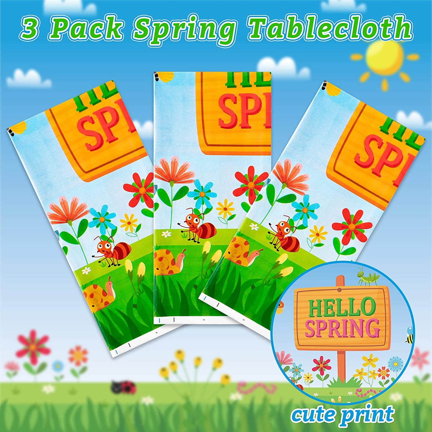 BkeeCten 3 Packs Hello Spring Party Table Covers Decorations Spring Floral Plastic Table Cloths Disposable Waterproof Rectangle Tablecover for Spring Easter Party Kitchen Dinner Table Decor Supplies