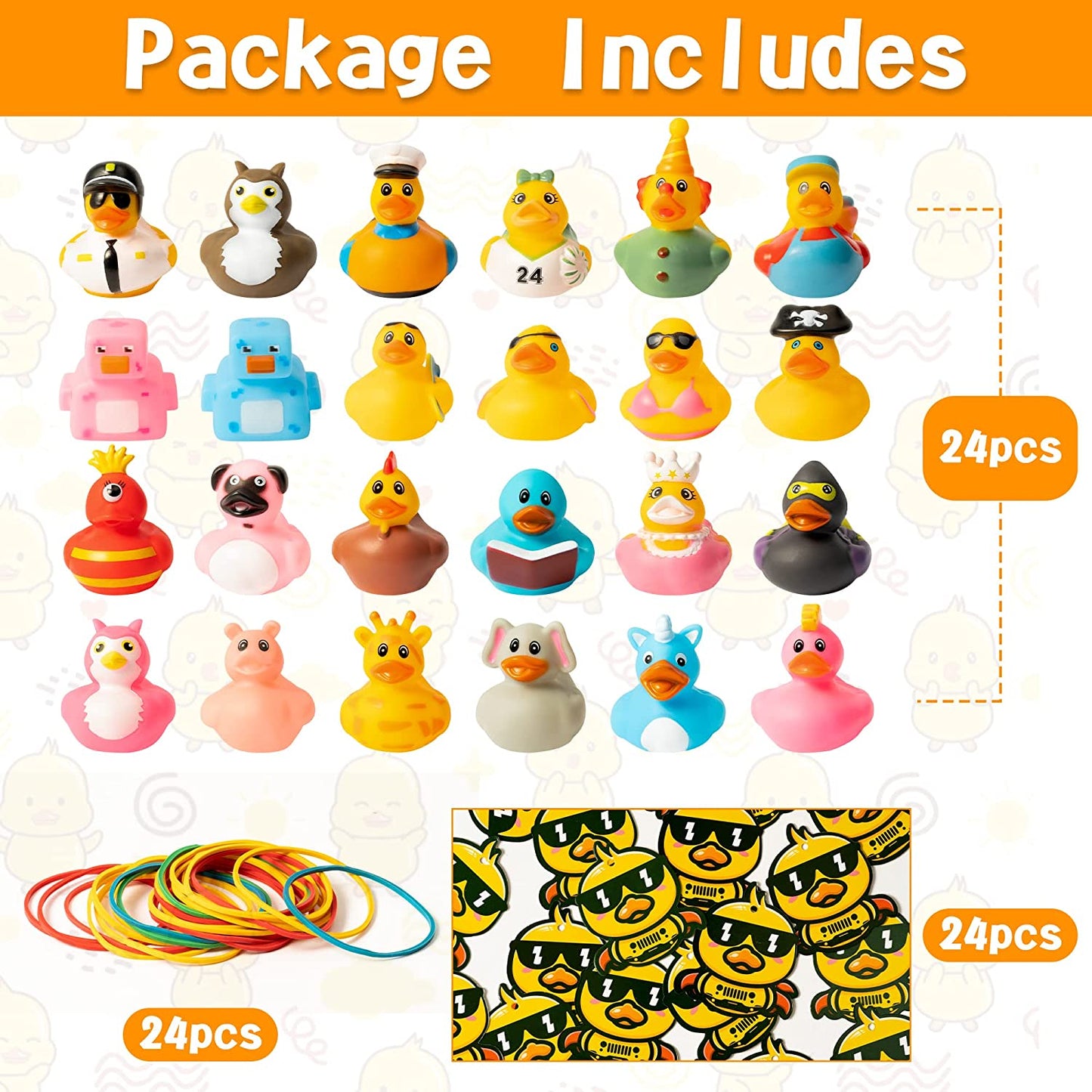 BkeeCten 24Set You've Been Ducked Card with Rubber Ducks and Strings Duck Duck Tags for Hiding Rubber Ducky Design Ducking Game Card with Hole Rubber Band for Car Street Toy Party Game Decor Favors