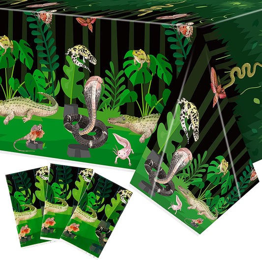 BkeeCten 3Pack Reptile Swamp Party Tablecloth Disposable Wildlife Lizard Snake Rectangle Tablecover Alligator Turtle Jungle Animal Plastic Table Cloth Decoration for Reptile Birthday Supply 54” x 108”